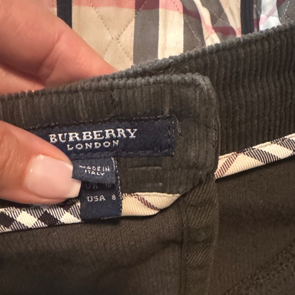 Dark Green Burberry Corduroy Skirt with Belt - Picture 3 of 5